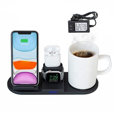 Coffee Mug Warmer Wireless Charger 4 in 1 Wireless Charging Stand Dock Station Desk Cup Heater Compatible With iPhone 11 Pro